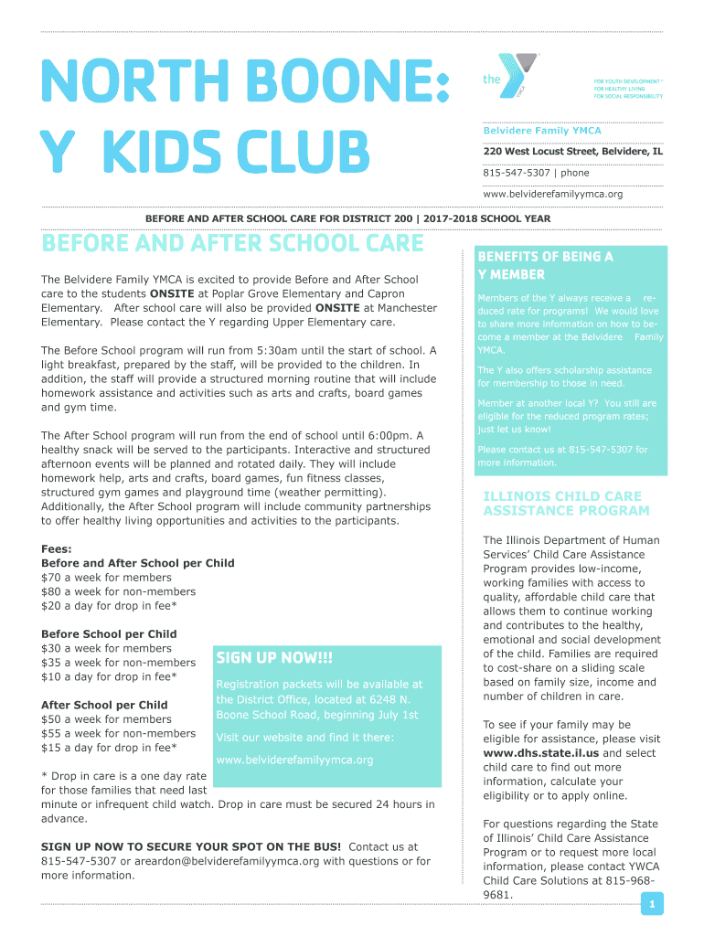 Fillable Online north boone y kids club The Belvidere Family YMCA