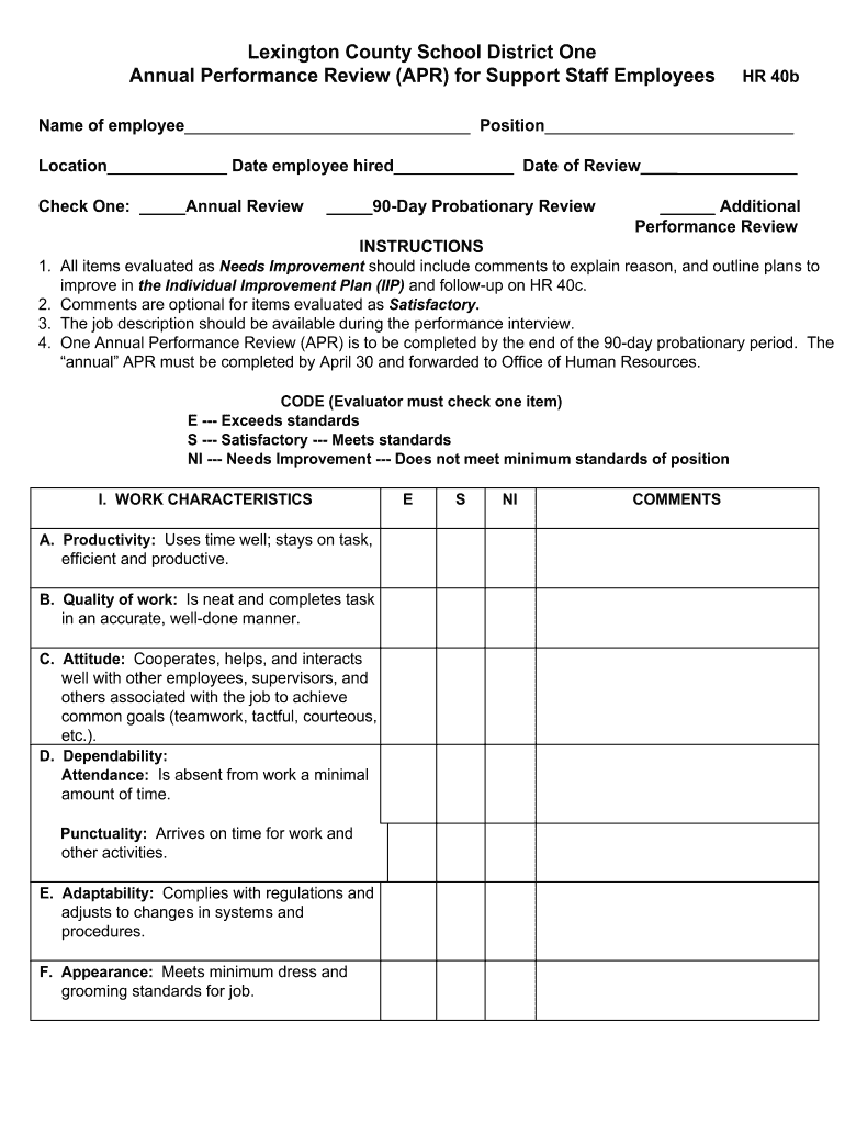 kitchen staff evaluation form Preview on Page 1