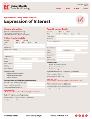 Kidney Health Australia Accommodation Application