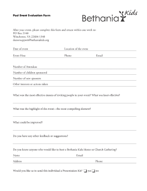 Post Event Evaluation Form - bethaniakids.org