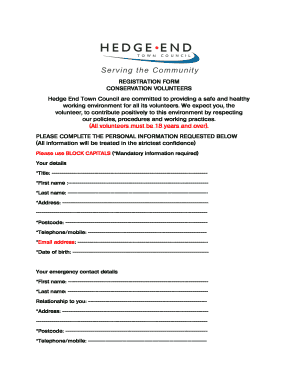 registration form - Hedge End Town Council
