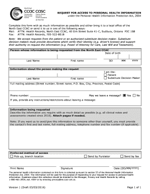 REQUEST FOR ACCESS TO PERSONAL HEALTH INFORMATION ...