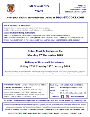 2019 Book & Stationery List