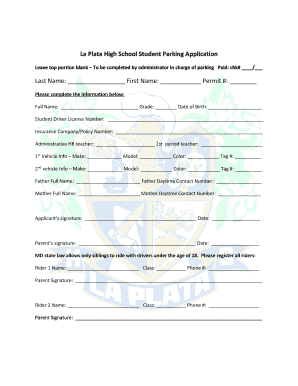 La Plata High School Student Parking Application - ccboe.com