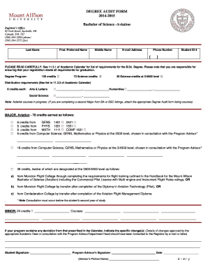 DEGREE AUDIT FORM 2014-2015 Bachelor of Science
