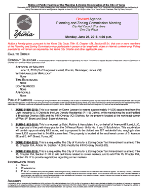 Zoning Commission will hold a hearing open to the public on June 25, 2018, at 4:30 p