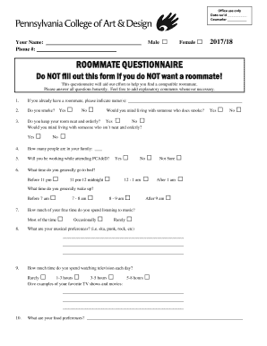 Fillable Online This questionnaire will aid our effort to help you find a compatible roommate ...