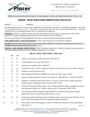 Shear-Roof Sheathing CRC Inspection Checklist