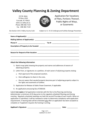 Application for Vacations PO Box 1350 www.co.valley.id.us ...