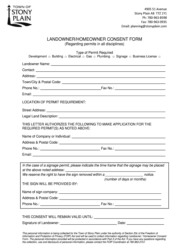 land owner consent form Preview on Page 1