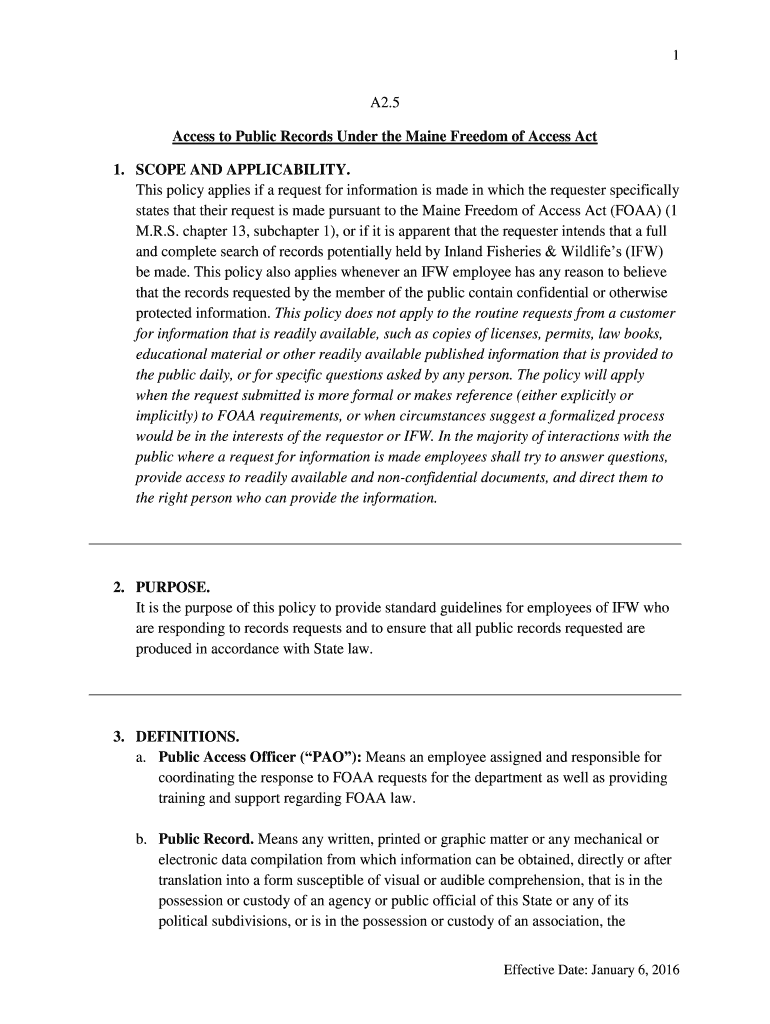 Fillable Online Access to Public Records Under the Maine Freedom of