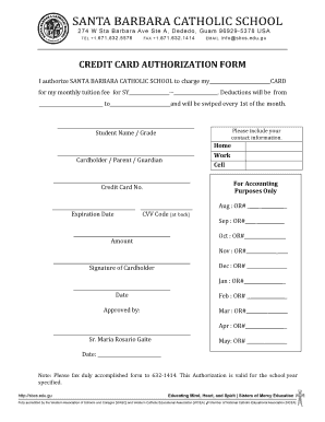 credit card authorization form - Santa Barbara Catholic School Guam