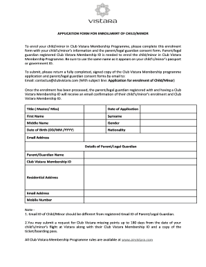 APPLICATION FORM FOR ENROLLMENT OF CHILD ... - Vistara