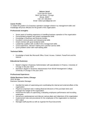 Business Operation Manager Resume Sample