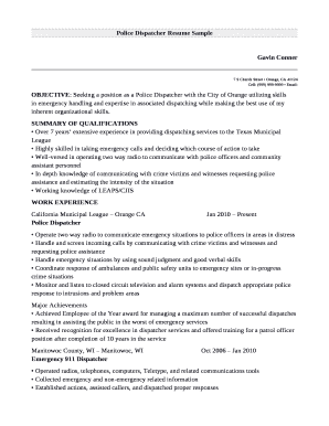 Police Dispatcher Resume Sample