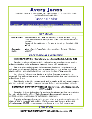 receptionist resume