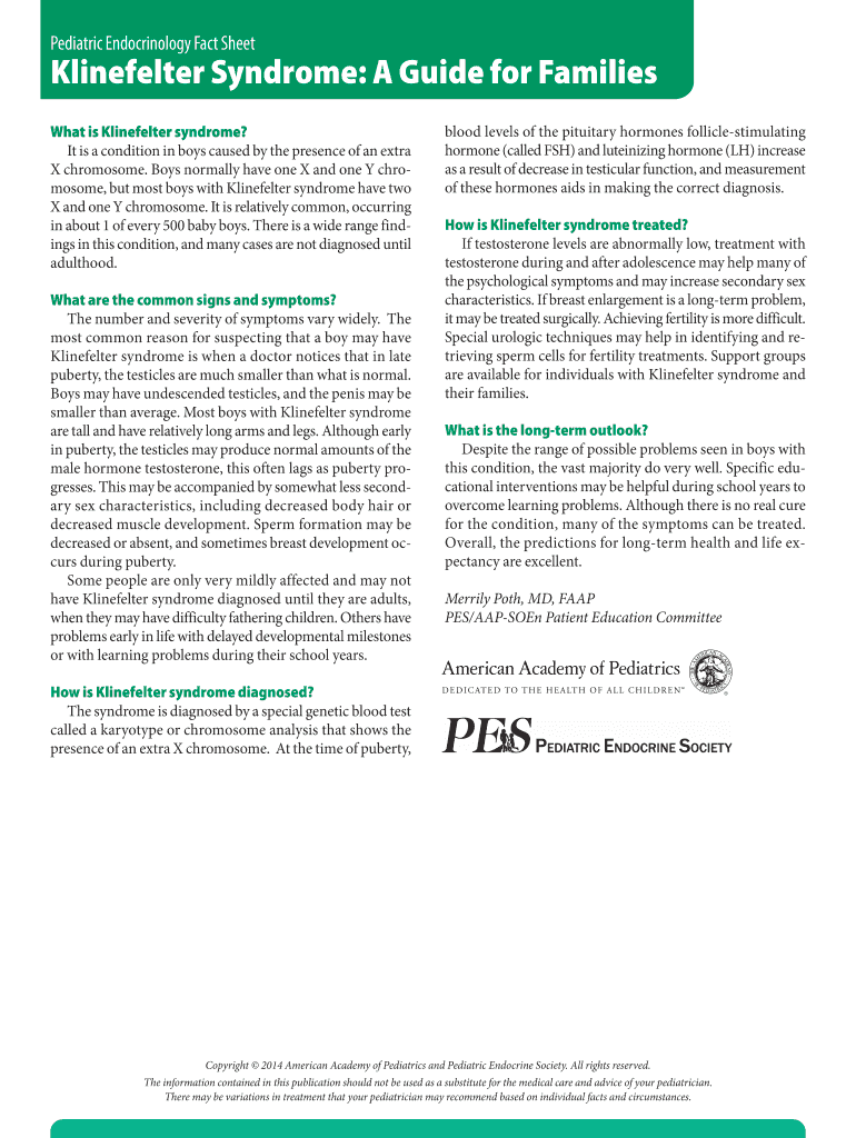 Fillable Online pediatrics wustl Klinefelter Syndrome: A Guide for ...
