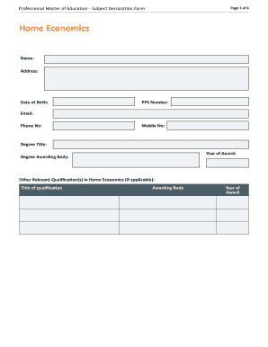 Professional Master of Education Subject Declaration Form