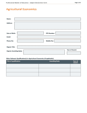 Professional Master of Education Subject Declaration Form