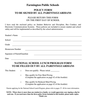 Farmington Public Schools Policy Form