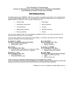 University of Hong Kong Self Referral Form