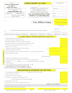 Lisbon Income Tax Return Form