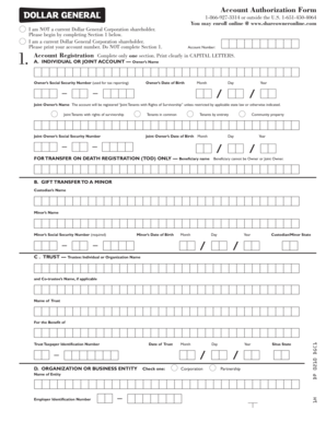 Dollar General Corporation Account Authorization Form