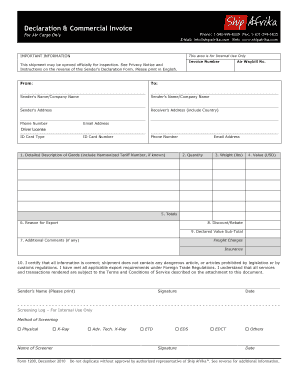 Declaration & Commercial Invoice for Air Cargo