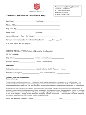 Volunteer Application for The Salvation Army