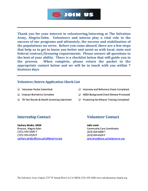 The Salvation Army Volunteer Application Packet