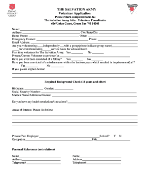 The Salvation Army Volunteer Application