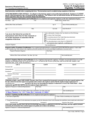 Form I-9 Employment Eligibility Verification