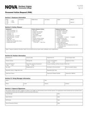 Personnel Action Request Form 105-094