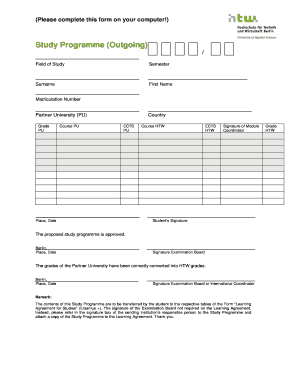 Study Programme Form