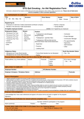 STQ Quit Smoking Registration Form