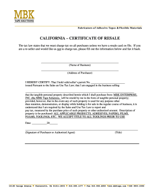 California Certificate of Resale
