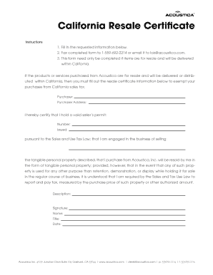 California Resale Certificate