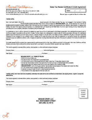 California Sales Tax Resale Certificate & Credit Agreement