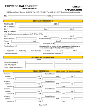 Express Sales Corp Credit Application