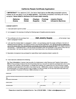 California Resale Certificate Application