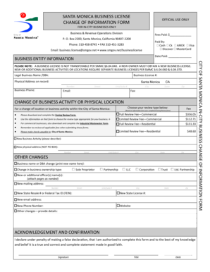 Santa Monica Business License Change of Information Form
