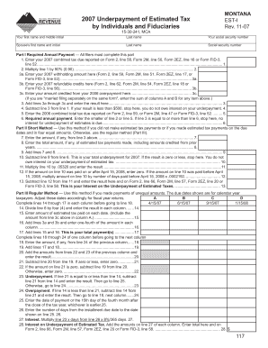 Montana 2007 Underpayment of Estimated Tax Form EST-I