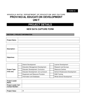KwaZulu-Natal Education Project Details Form