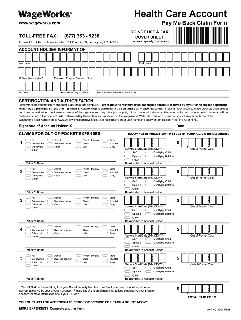 WageWorks Pay Me Back Claim Form Instructions - Cook County ... Preview on Page 1