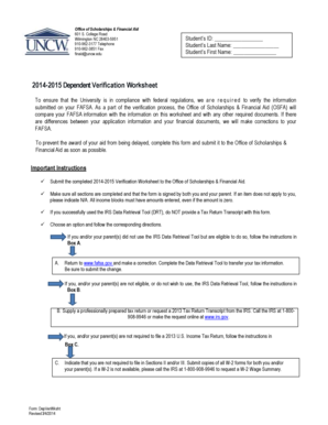 2014-2015 Dependent Verification Worksheet