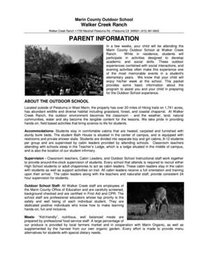 Marin County Outdoor School Registration Form