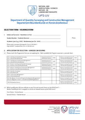 University of Free State Selection Form