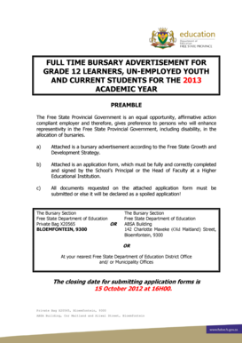 Free State Bursary Application Form 2013