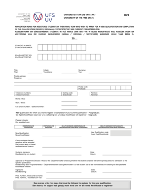 University of the Free State DV3 Form