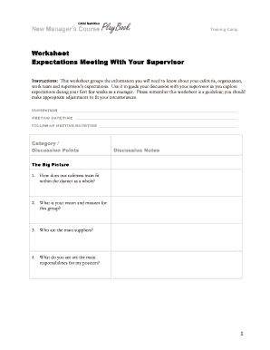 Child Nutrition PlayBook Expectations Meeting Worksheet